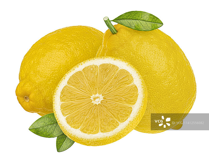 白色背景上的柠檬，全景深图片素材