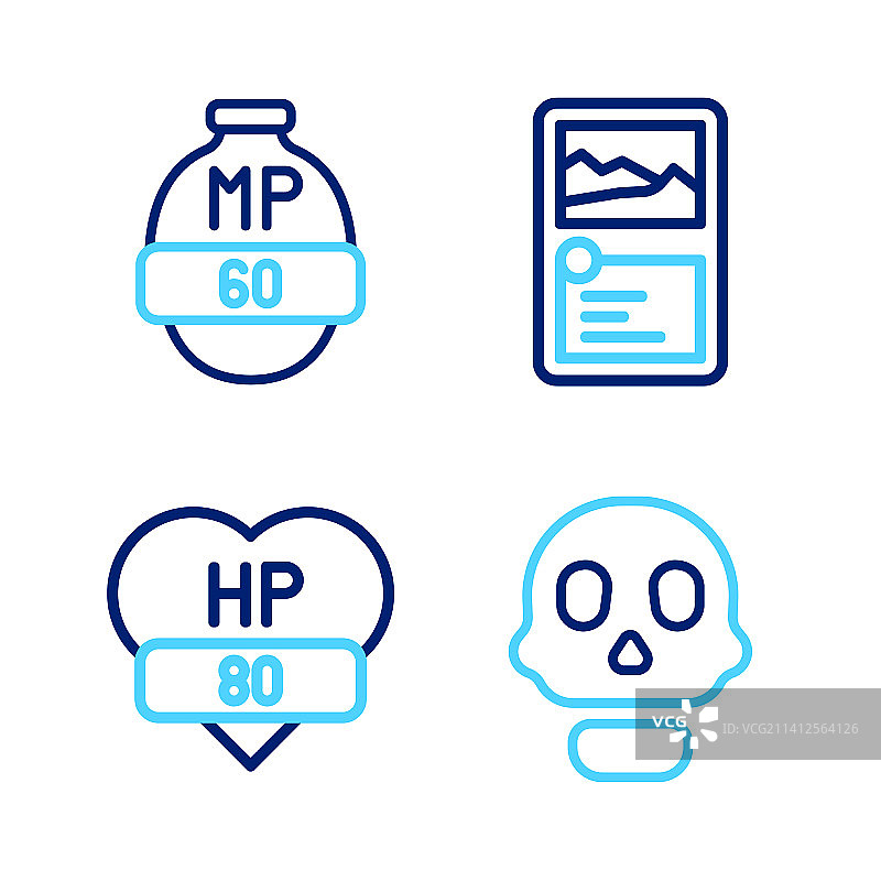 线条图案：骷髅、电子游戏、酒吧卡片图片素材