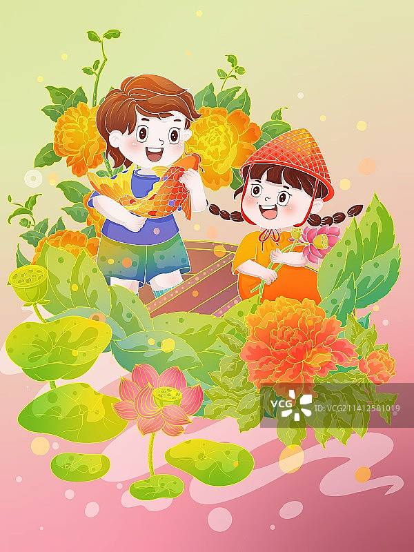 童趣二十四节气之谷雨国潮风插画图片素材