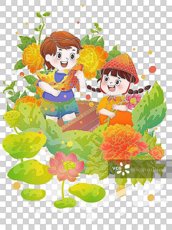 国潮风男孩女孩人物免扣元素PNG图片素材