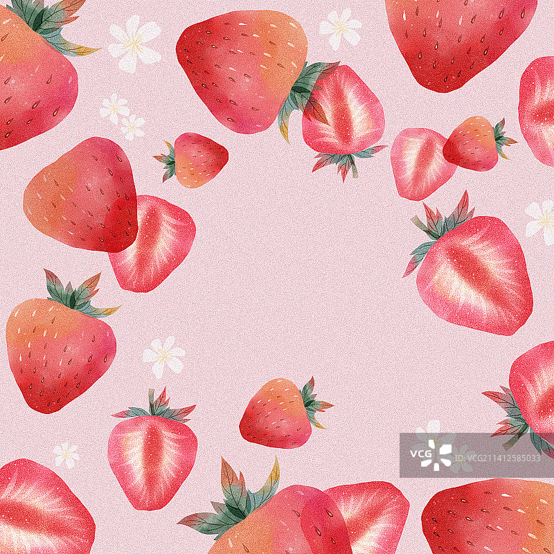 水彩小清新水果草莓平铺插画图片素材