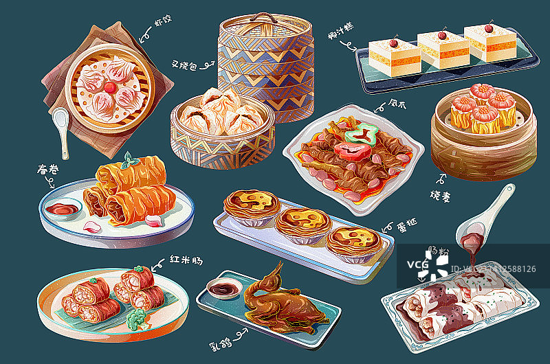 中国风广式早茶美食小吃图片素材