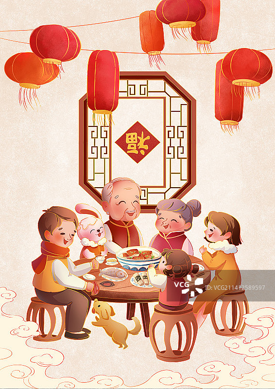 一家人在除夕夜吃团圆饭图片素材