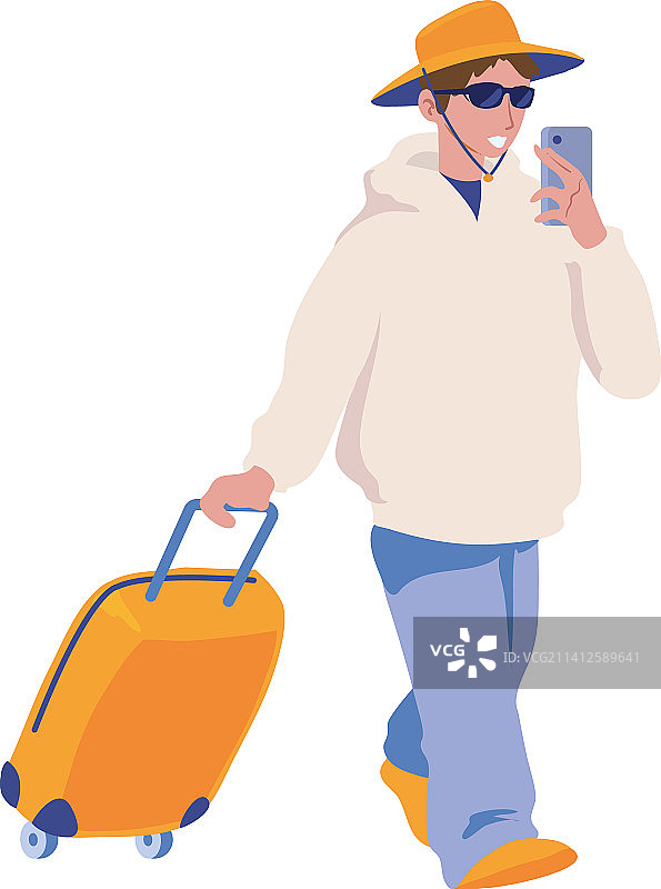 拿着行李箱和手机的男人图片素材