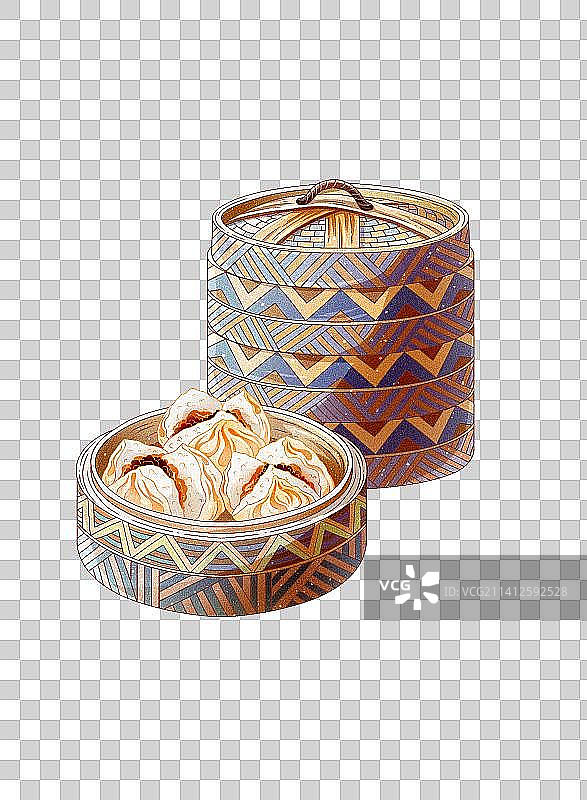 国潮风粤式早茶美食小吃叉烧包图片素材