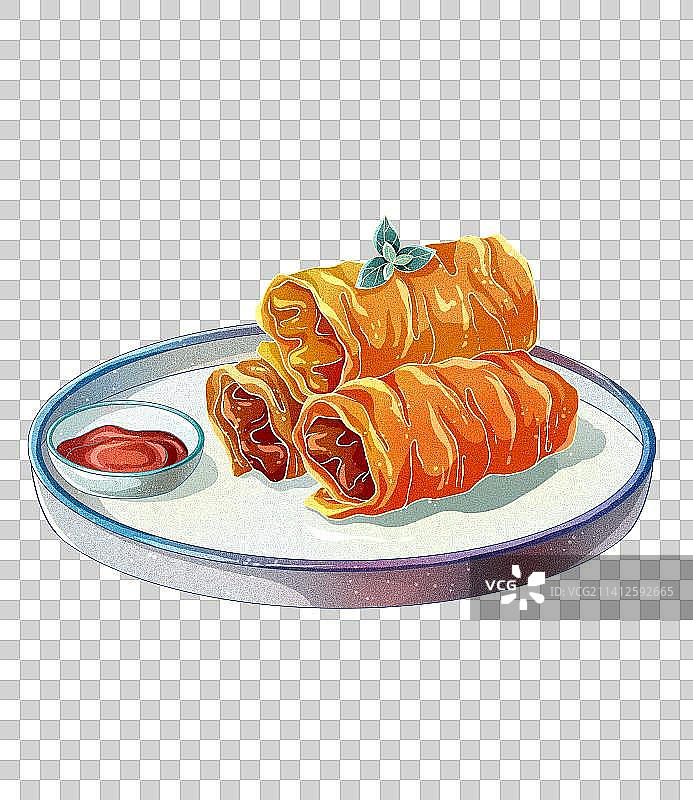 国潮风粤式早茶美食小吃春卷图片素材