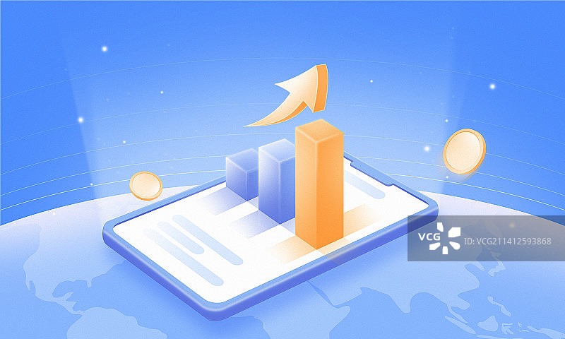 互联网金融指数折线增长箭头向上财富投资手机插画图片素材