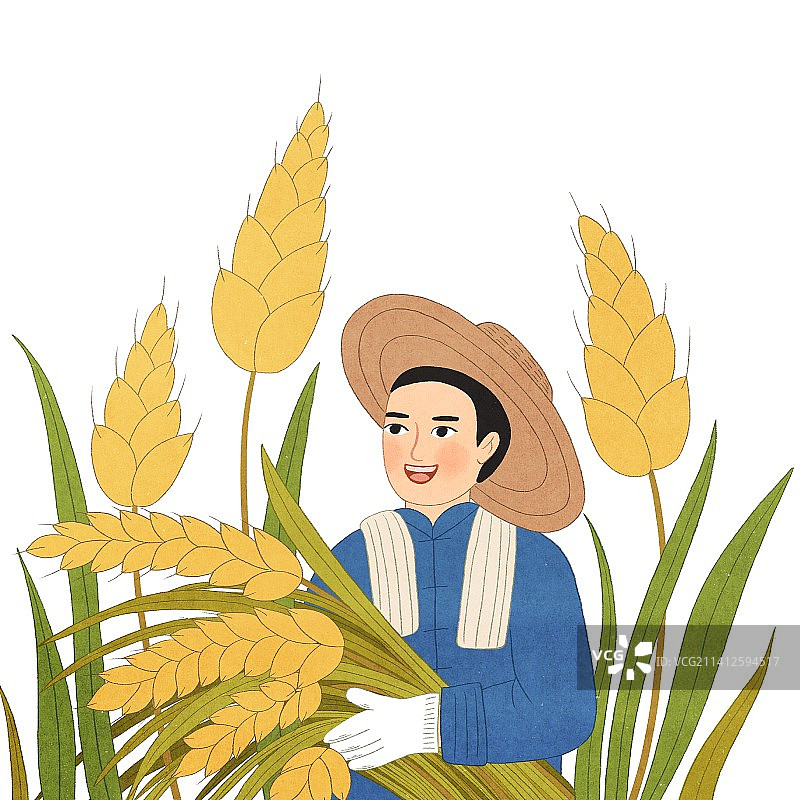 中国风丰收季节抱着麦穗的农民图片素材