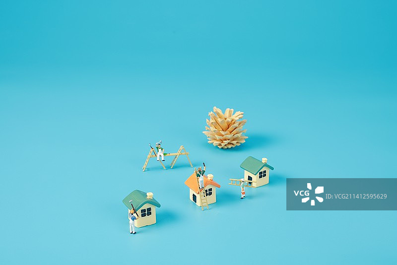 蓝色背景下的小房子图片素材