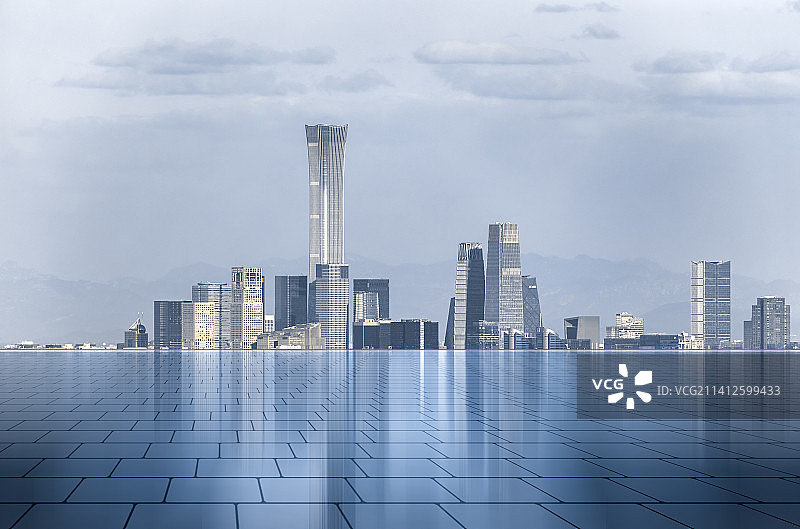 北京城市风光和科技概念，道路平台与广场图片素材