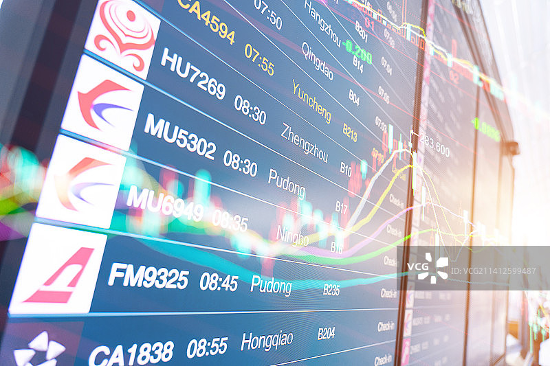 航空业和金融股票行情概念图片素材