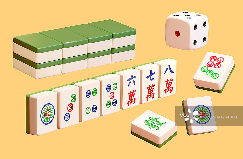 三维写实新年麻将游戏素材组合图片素材