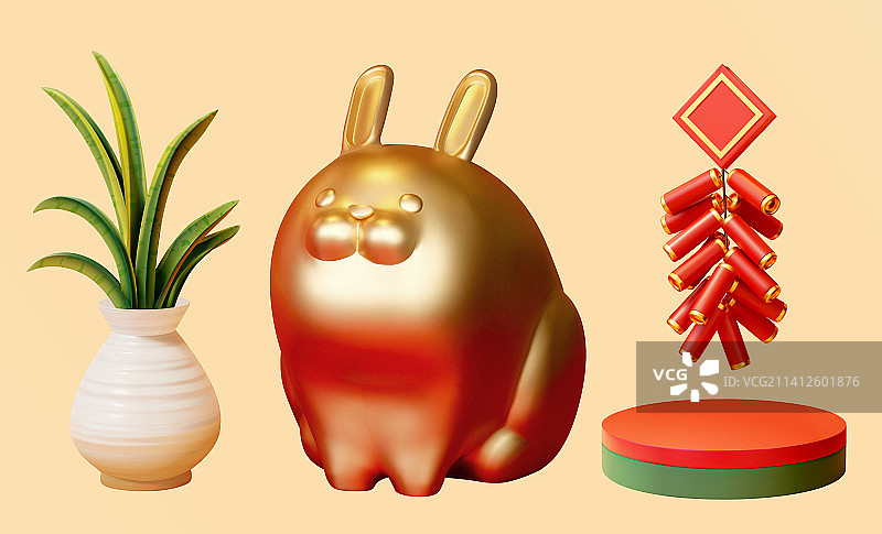 三维写实新年装饰素材组合图片素材