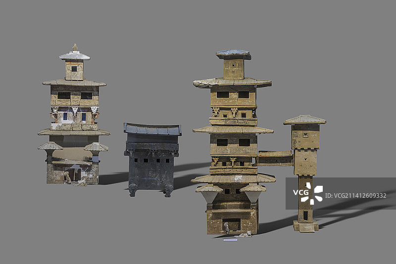 郑州博物馆展出的汉代建筑，陶楼图片素材