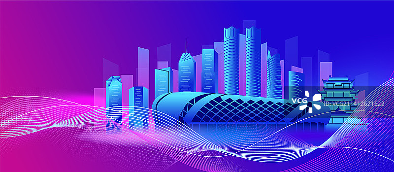 中国江西南昌市商务科技城市彩色矢量插画图片素材