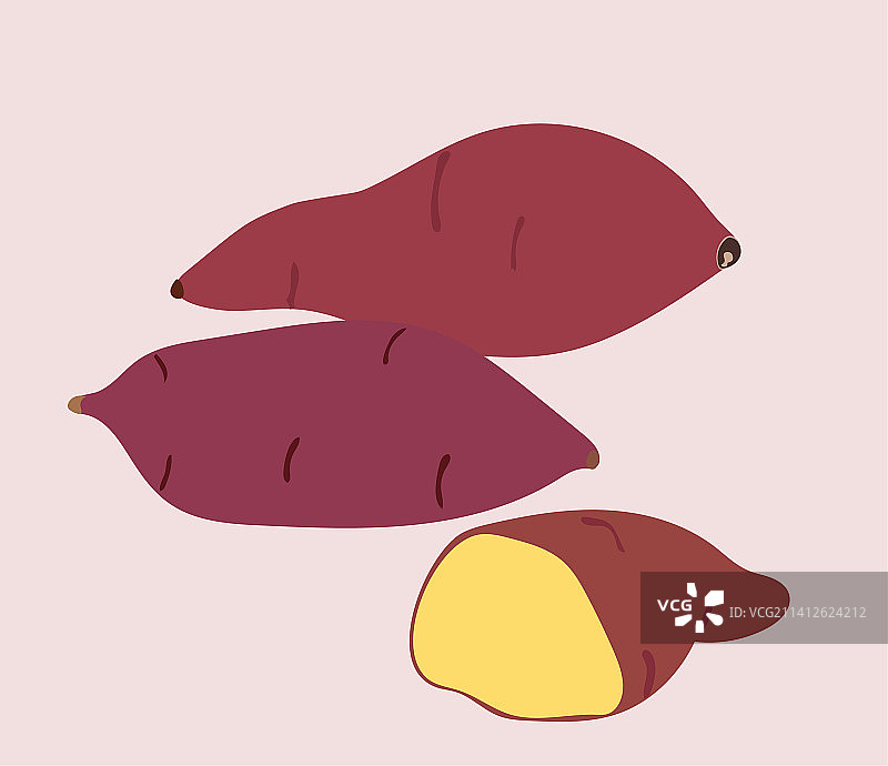 两个完整的红薯和切开的红薯图片素材