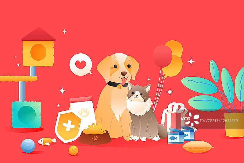 卡通猫咪宠物电商促销优惠消费券网购猫粮狗粮爱宠节日庆祝活动购物节居家生活咖啡美食商务渐变矢量插画图片素材