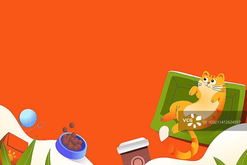 卡通猫咪宠物电商促销优惠消费券网购猫粮狗粮爱宠节日庆祝活动购物节居家生活咖啡美食商务渐变矢量插画图片素材