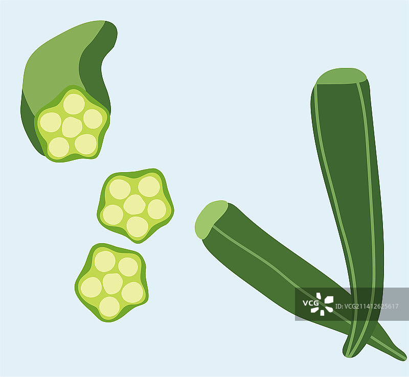 两根完整的秋葵和切开的秋葵图片素材