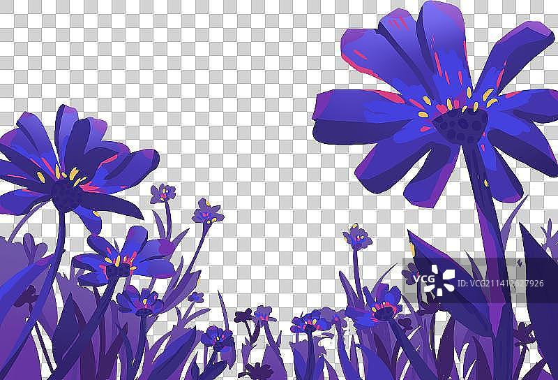 紫色花丛风景扁平插画元素图片素材