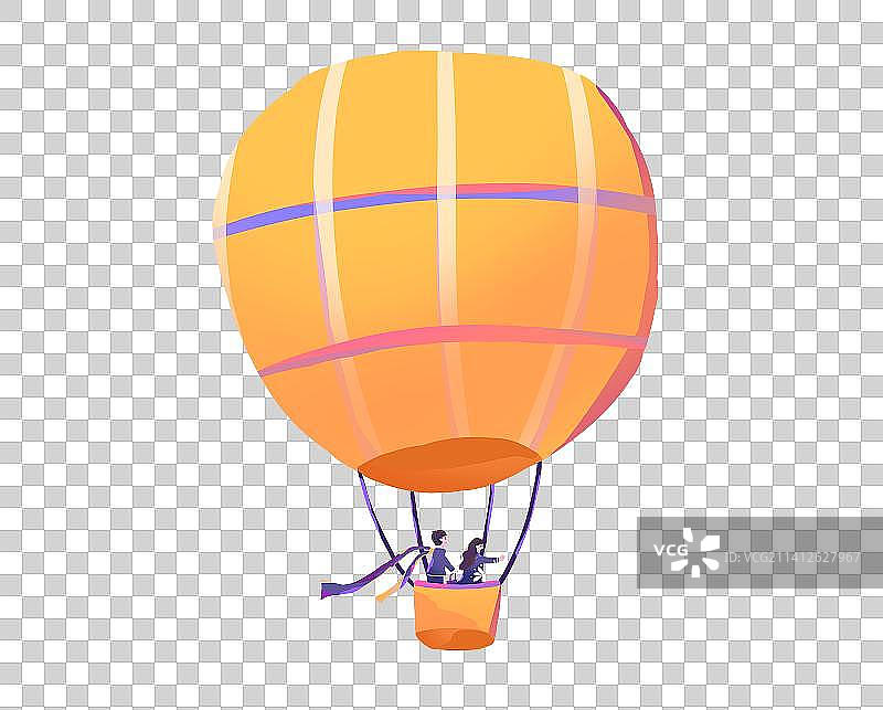 热气球情侣扁平插画元素图片素材