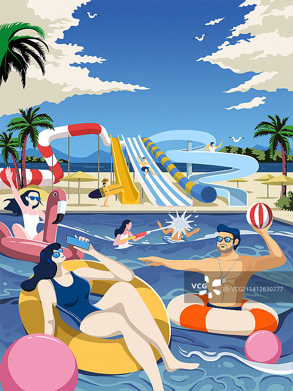 复古水上乐园插画图片素材