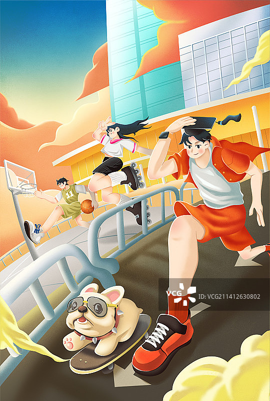 校园潮流动感活力插画图片素材