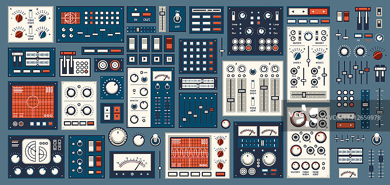 复古仪表盘控制面板开关和按钮图片素材