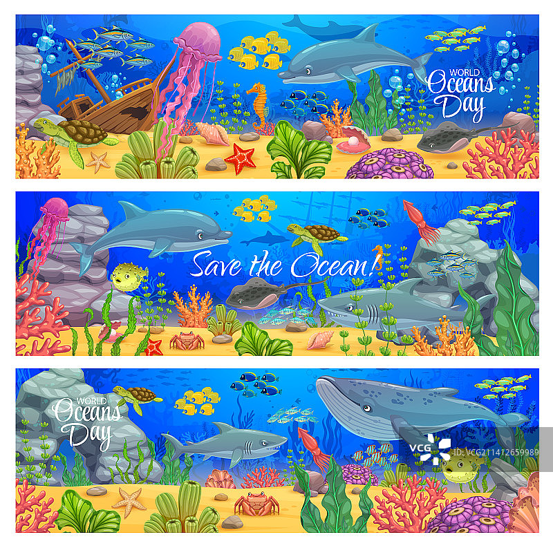 卡通海底世界风景banner海洋日图片素材