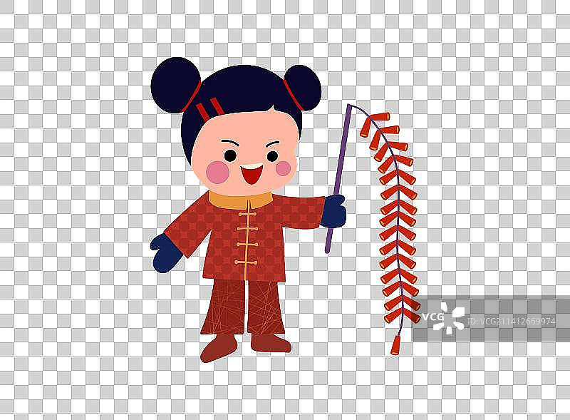 兔年年俗放鞭炮免抠元素一个女孩图片素材