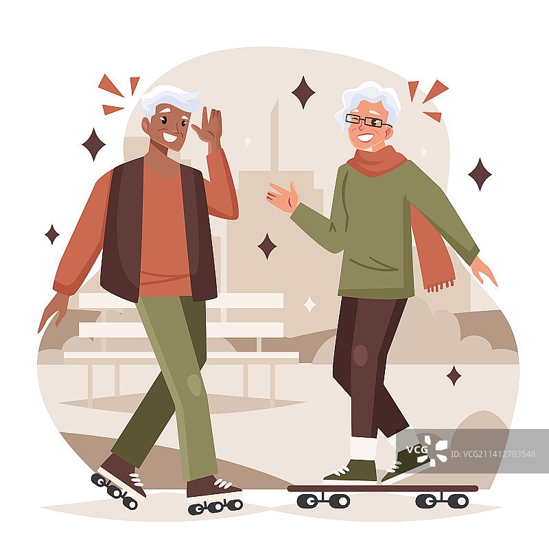 手绘老年人欢乐场景图片素材