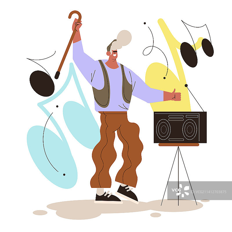 手绘老人玩得很开心图片素材