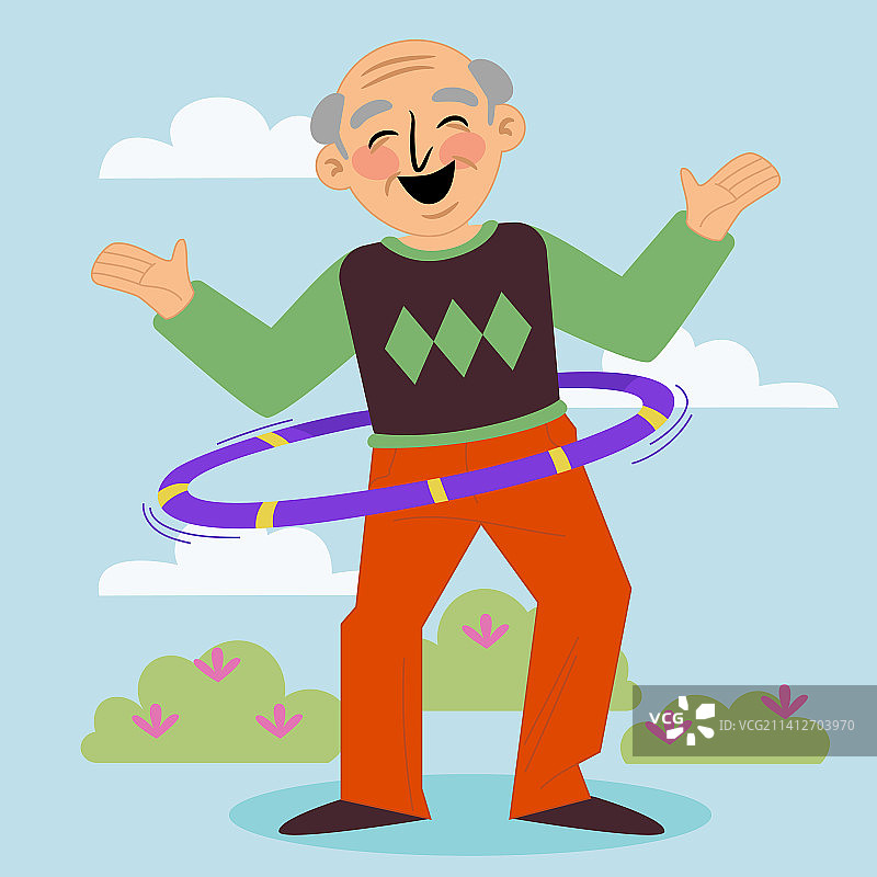 手绘老年人欢乐场景图片素材