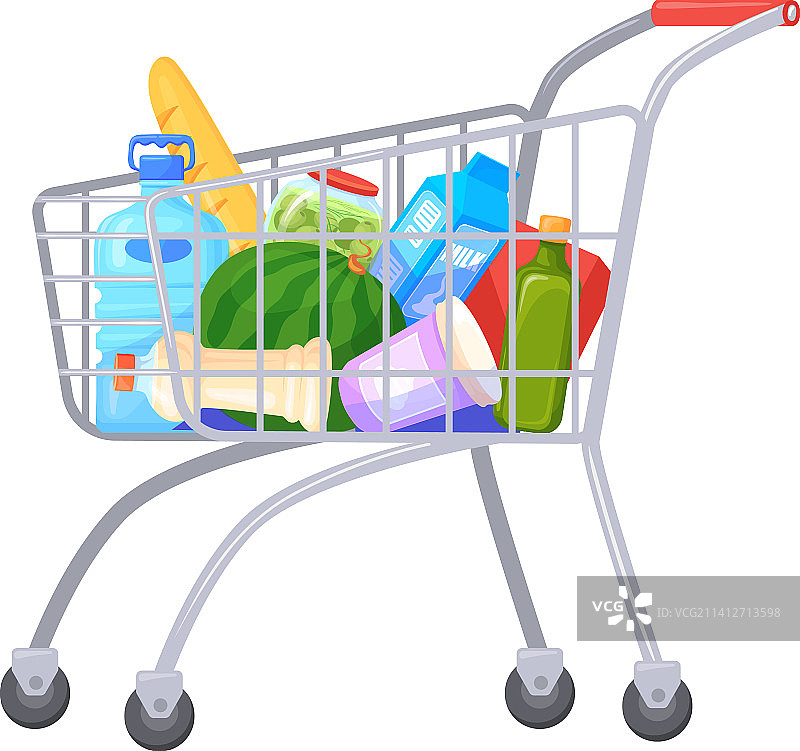 装满食品杂货的超市购物车图片素材
