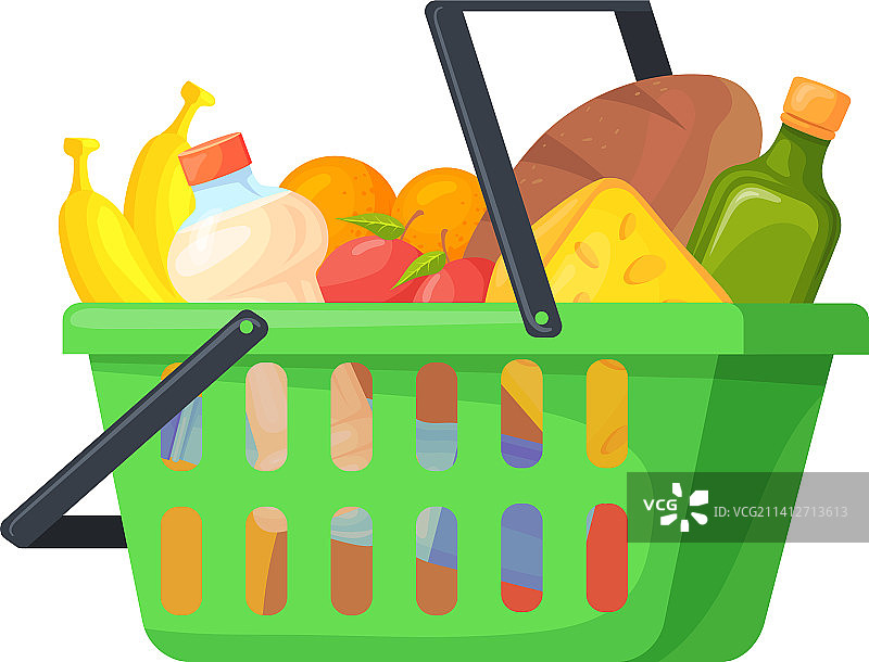 卡通购物篮和食品杂货图片素材