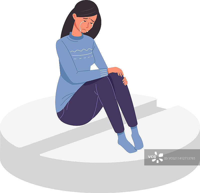 坐在药片上哭泣的女人：抑郁症图片素材