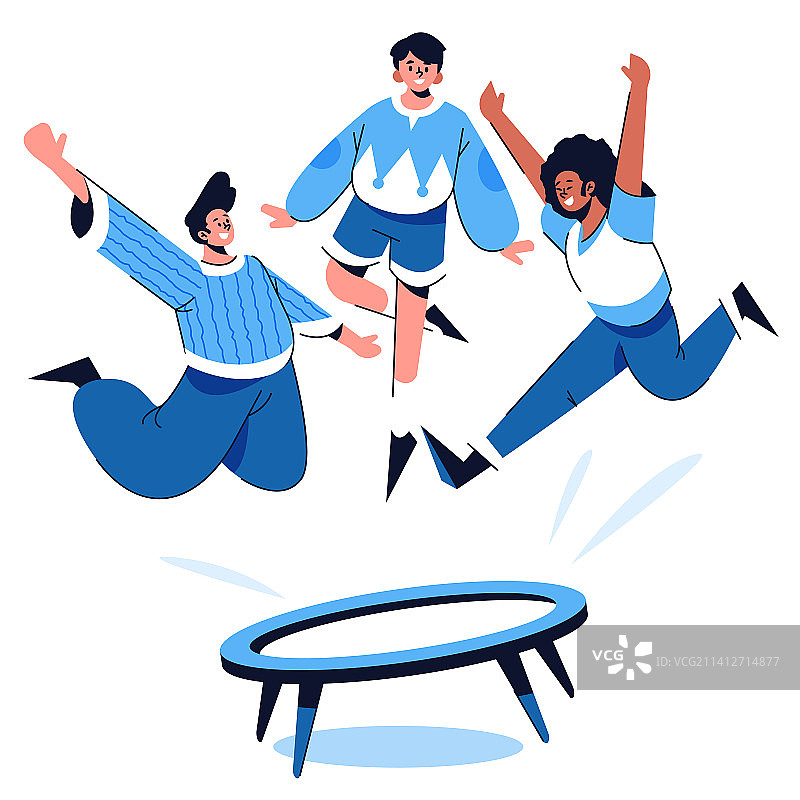 手绘风格人们跳蹦床图片素材