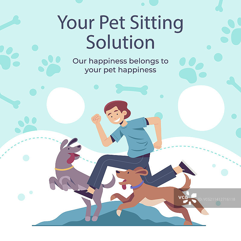 宠物照看服务扁平设计帖子图片素材
