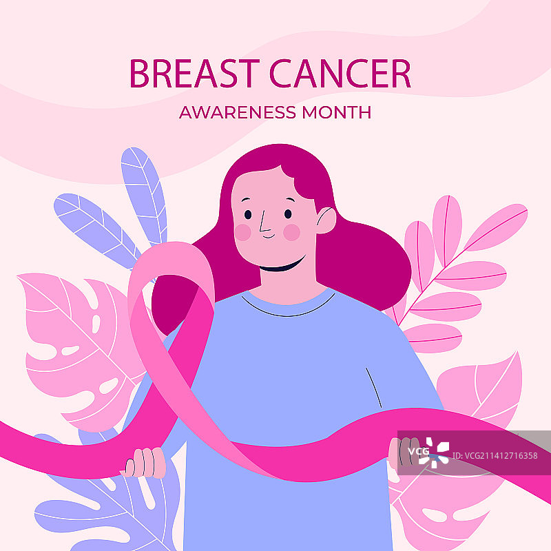 扁平风格的乳腺癌防治宣传月图片素材