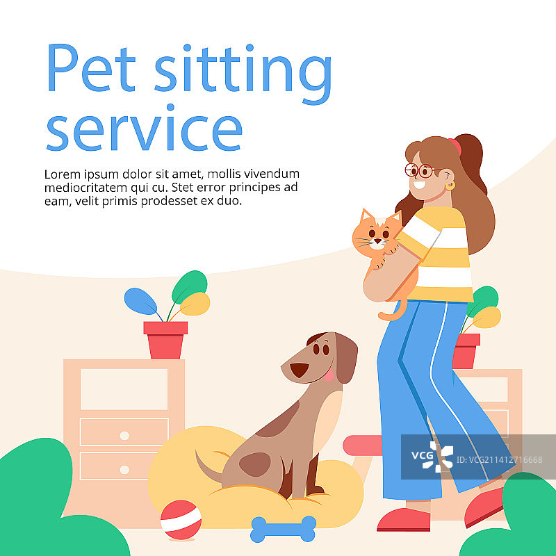 宠物照看服务扁平设计帖子图片素材
