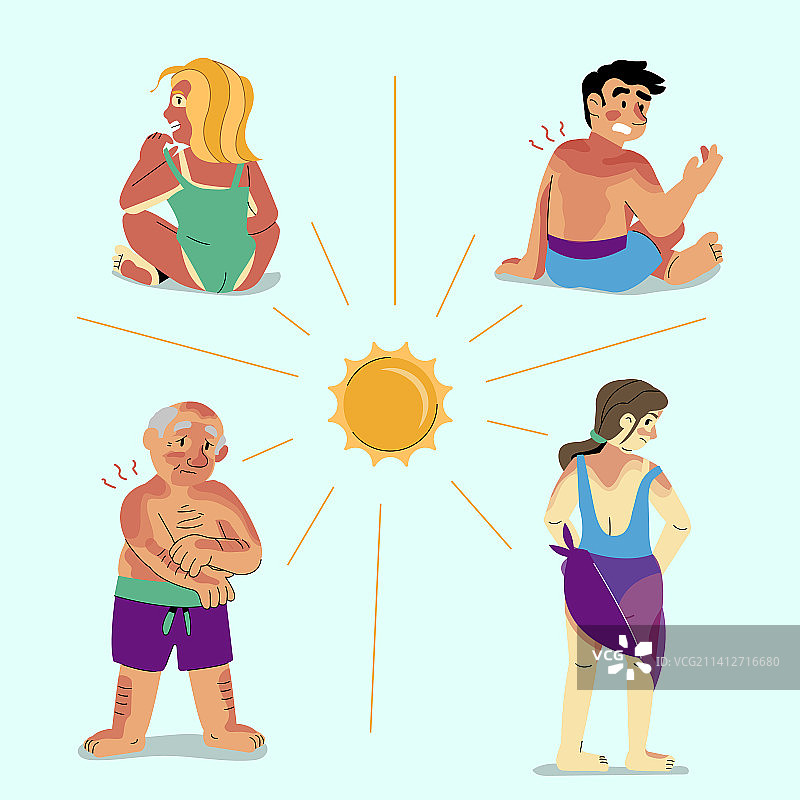 扁平风格晒伤人物合集图片素材