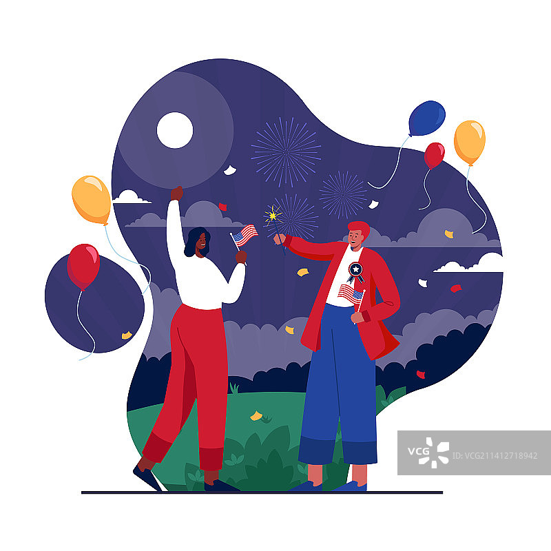 逼真的人物观看烟花场景图片素材