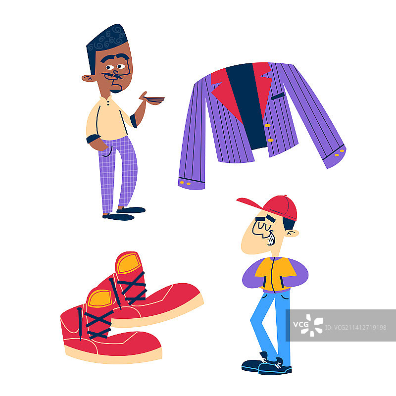 复古卡通男士时尚贴纸套装图片素材