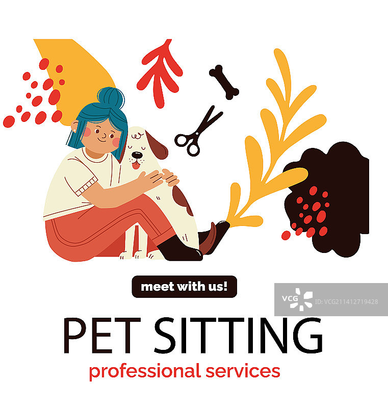 手绘宠物看护帖子模板图片素材