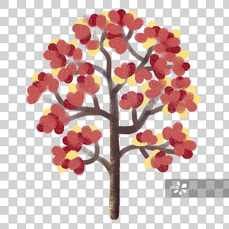 春分花树红花叶片浪漫喜庆手绘png元素图片素材