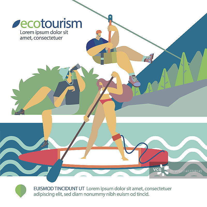 手绘扁平风生态旅游海报图片素材