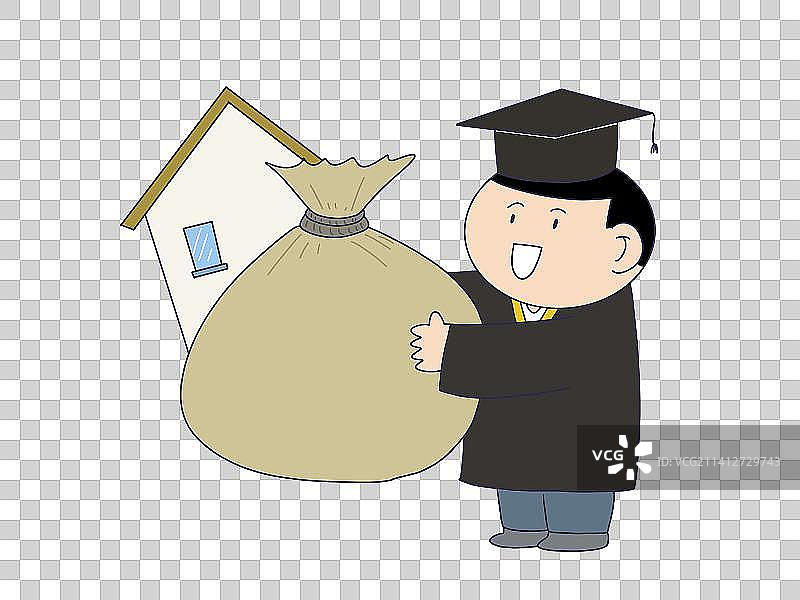 元素：毕业生抱着房子钱袋图片素材