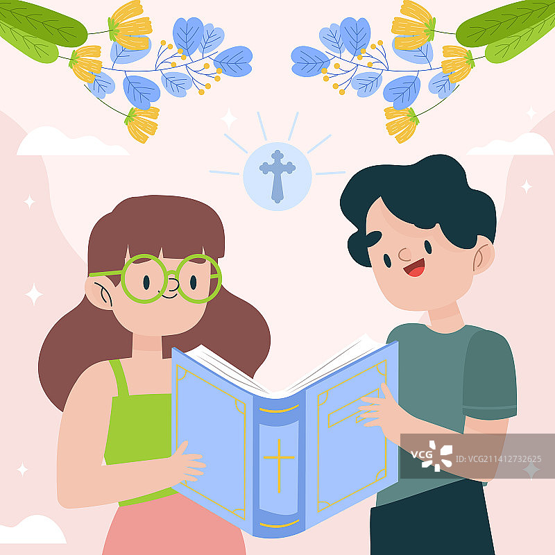 手绘扁平风格圣经学习图片素材
