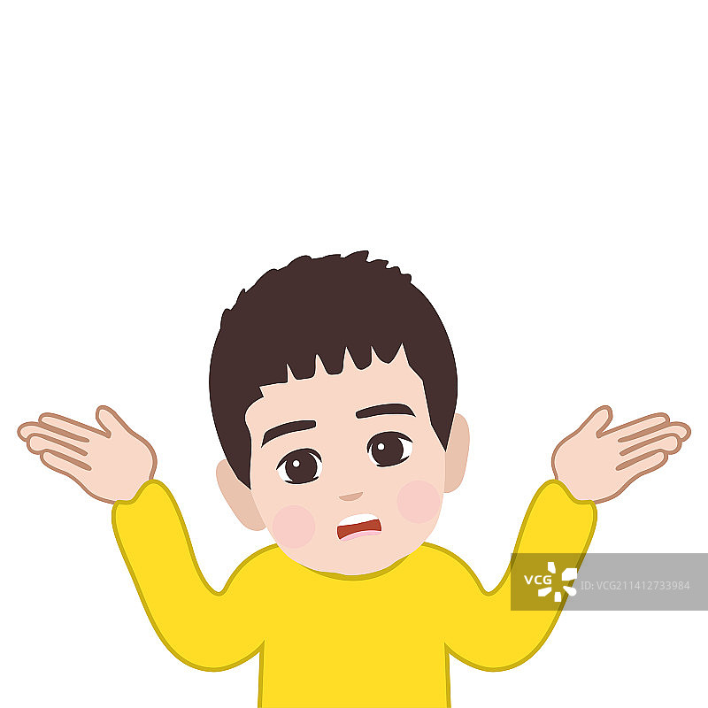 歪着脑袋双手摊开做无奈状的小男孩图片素材