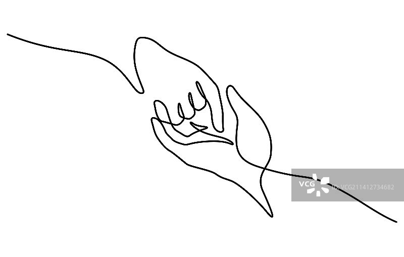 双手紧握连续线条画图片素材